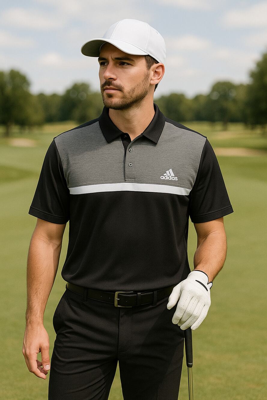 Adidas Men’s Golf Polo Shirt Medium Black Gray White Aeroready Athletic Collared